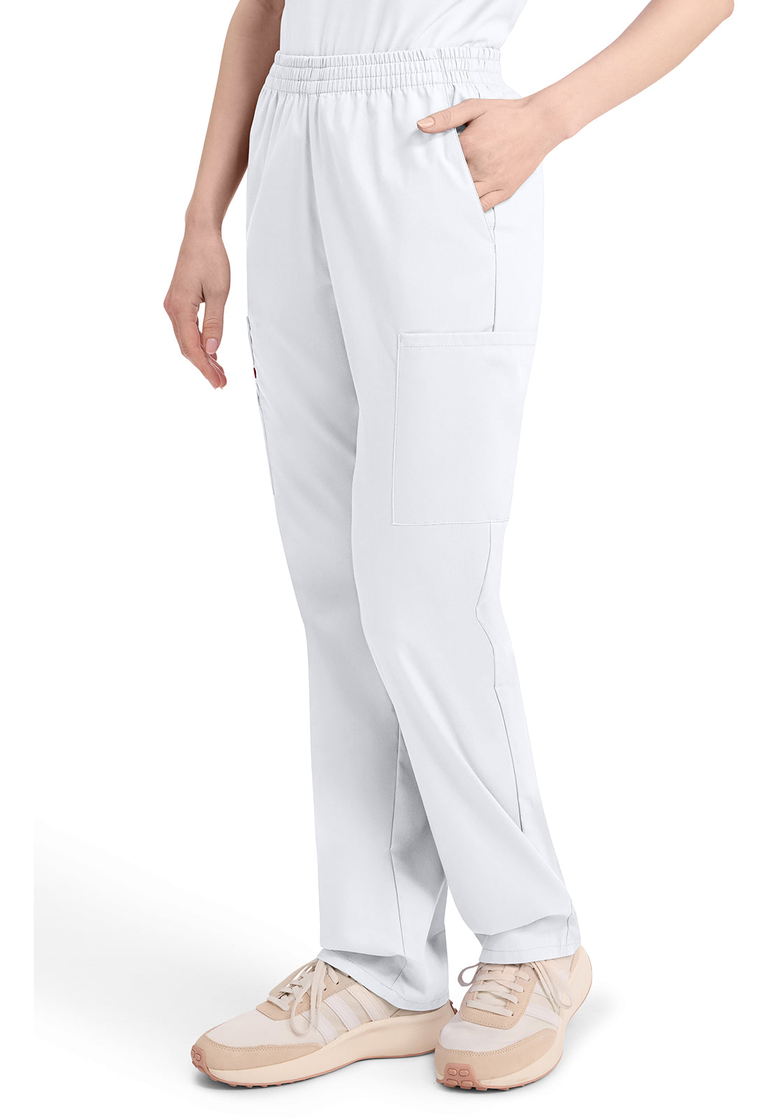 Broek met natuurlijke taille en taps toelopende pijpen dames met elastische tailleband en cargozakken DKE86106