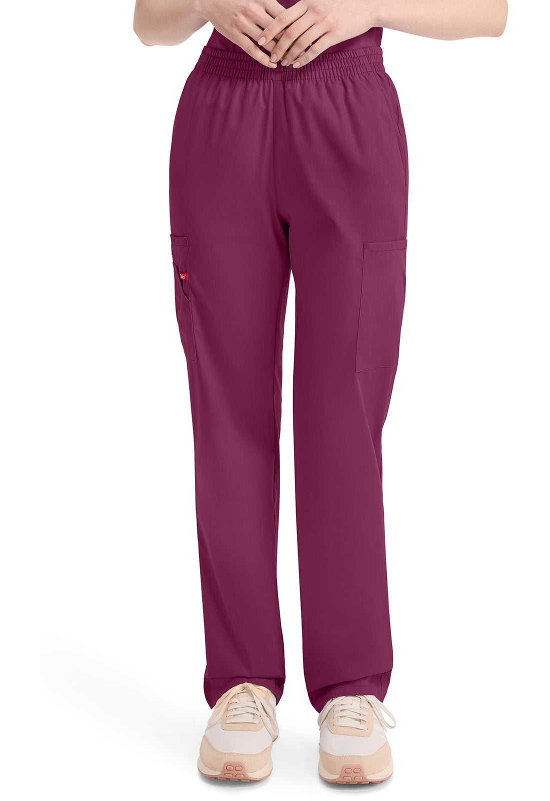 Broek met natuurlijke taille en taps toelopende pijpen dames met elastische tailleband en cargozakken DKE86106