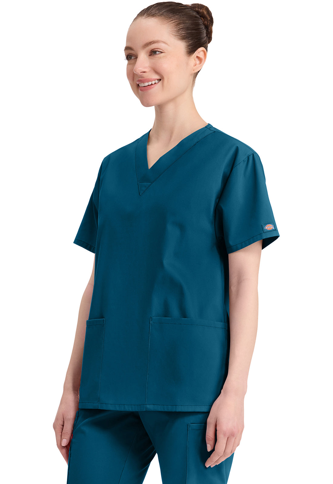 Top met V-hals in Caribisch blauw dames met modern classic pasvorm en zijsplitten DKE86706