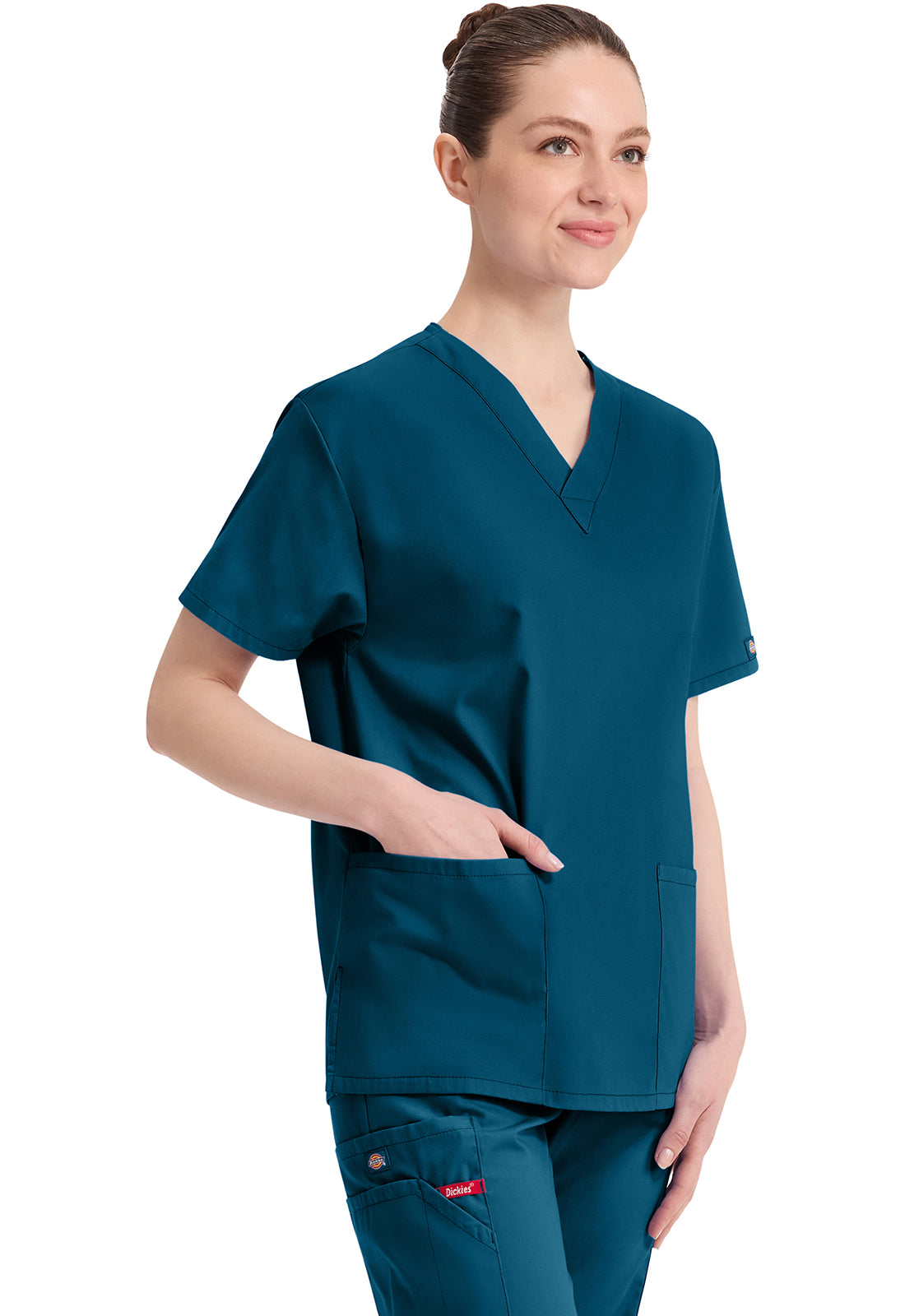 Top met V-hals in Caribisch blauw dames met modern classic pasvorm en zijsplitten DKE86706