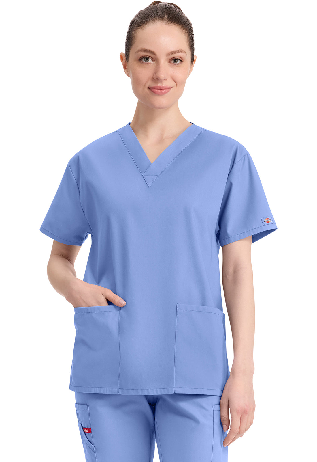 Top met V-hals in Caribisch blauw dames met modern classic pasvorm en zijsplitten DKE86706