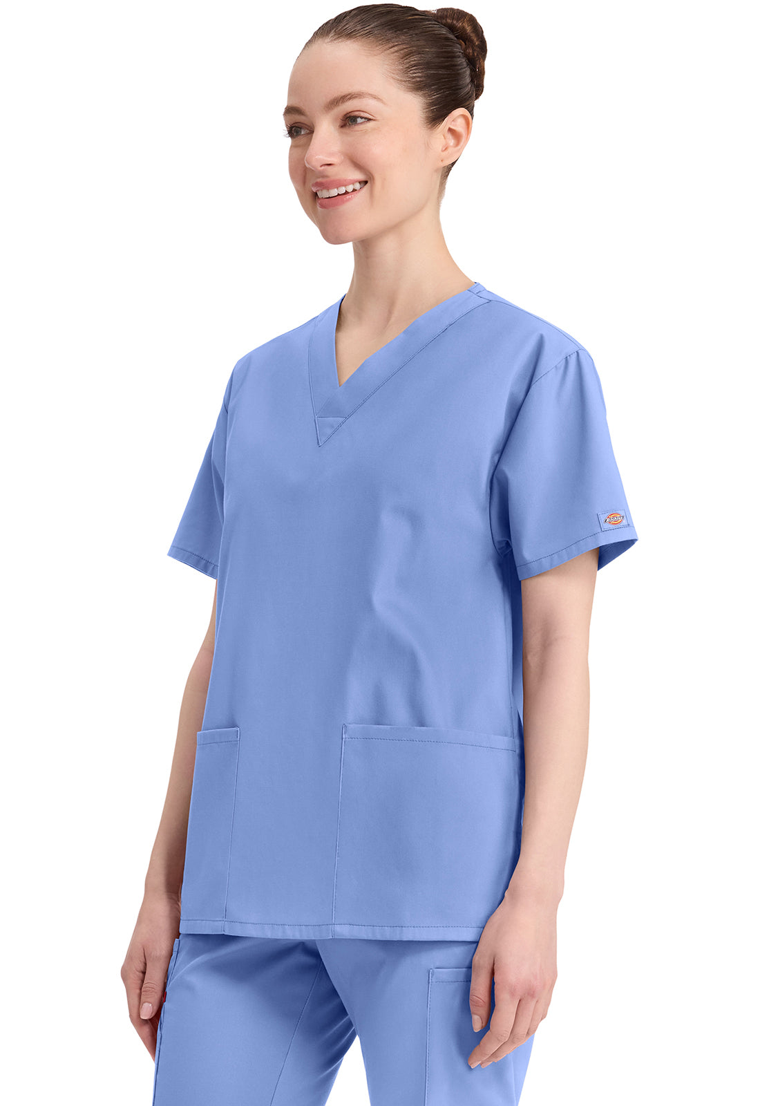 Top met V-hals in Caribisch blauw dames met modern classic pasvorm en zijsplitten DKE86706