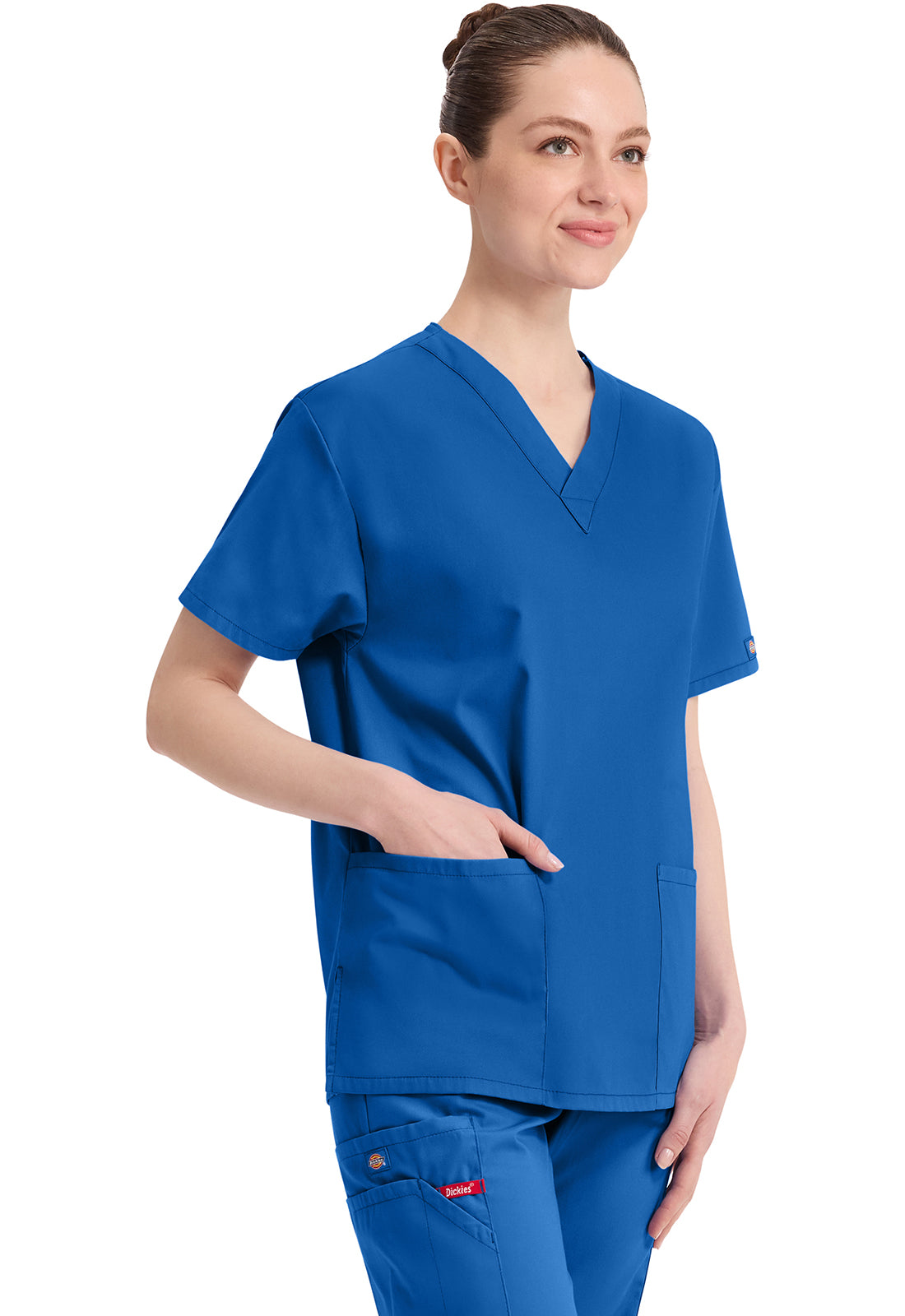 Top met V-hals in Caribisch blauw dames met modern classic pasvorm en zijsplitten DKE86706