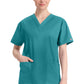 Top met V-hals in Caribisch blauw dames met modern classic pasvorm en zijsplitten DKE86706