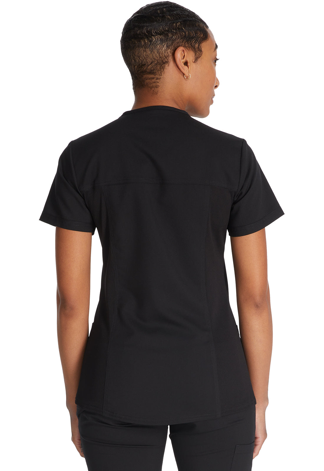 Top met V-hals en ribgebreide panelen dames met contemporary fit en stretchstof