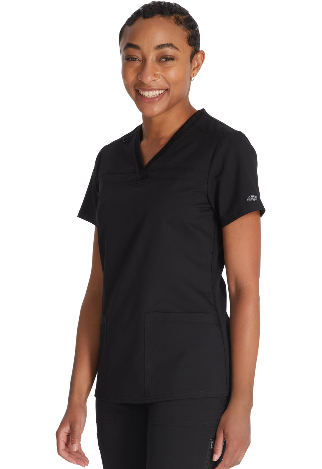 Top met V-hals en ribgebreide panelen dames met contemporary fit en stretchstof