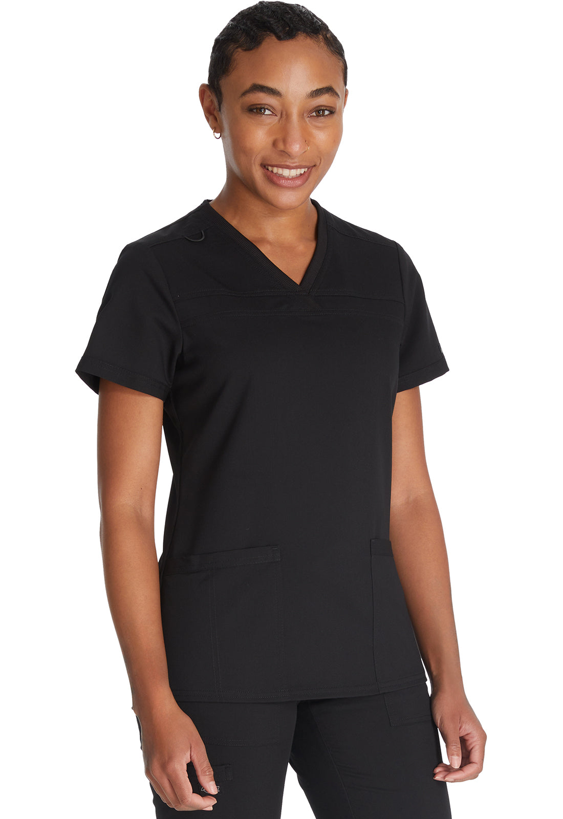 Top met V-hals en ribgebreide panelen dames met contemporary fit en stretchstof