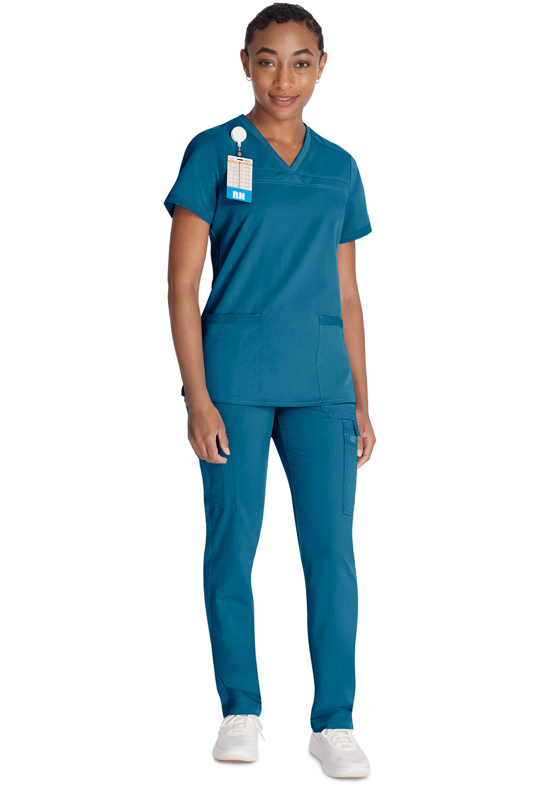 Top met V-hals en ribgebreide panelen dames met contemporary fit en stretchstof