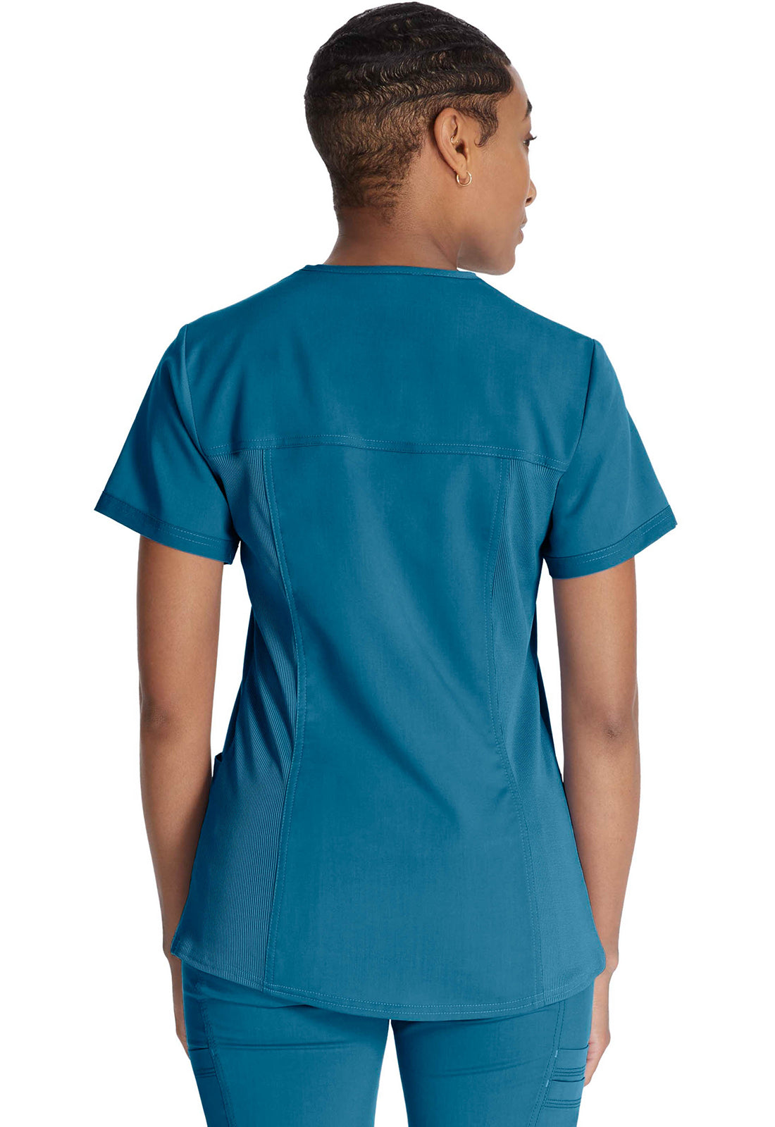 Top met V-hals en ribgebreide panelen dames met contemporary fit en stretchstof