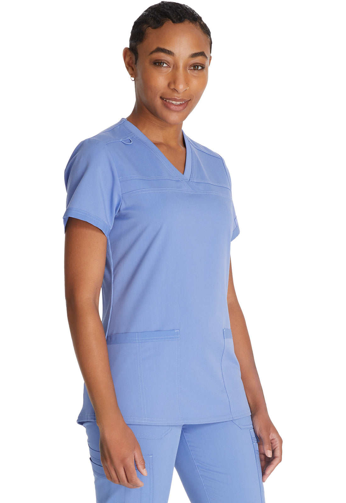 Top met V-hals en ribgebreide panelen dames met contemporary fit en stretchstof