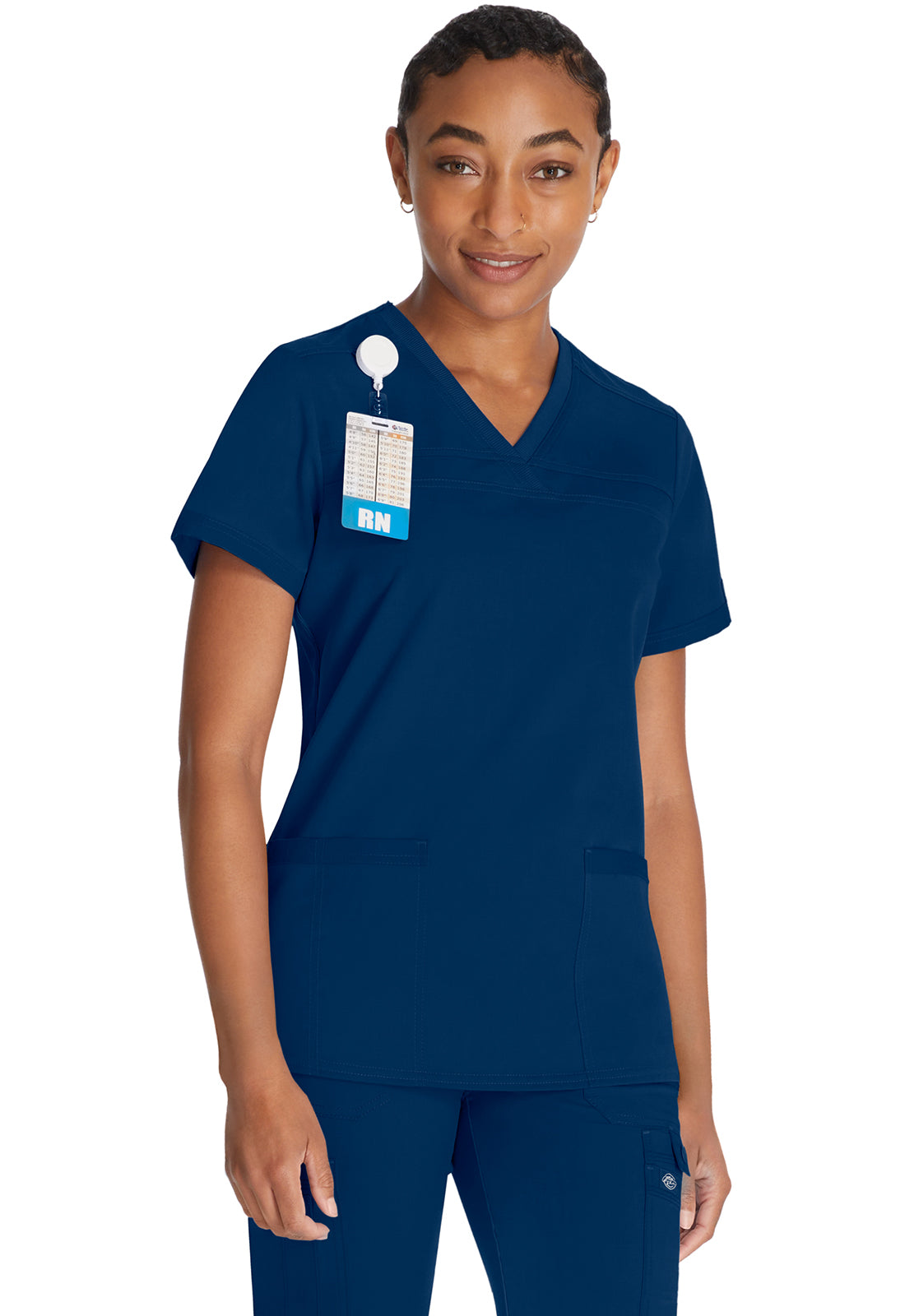Top met V-hals en ribgebreide panelen dames met contemporary fit en stretchstof