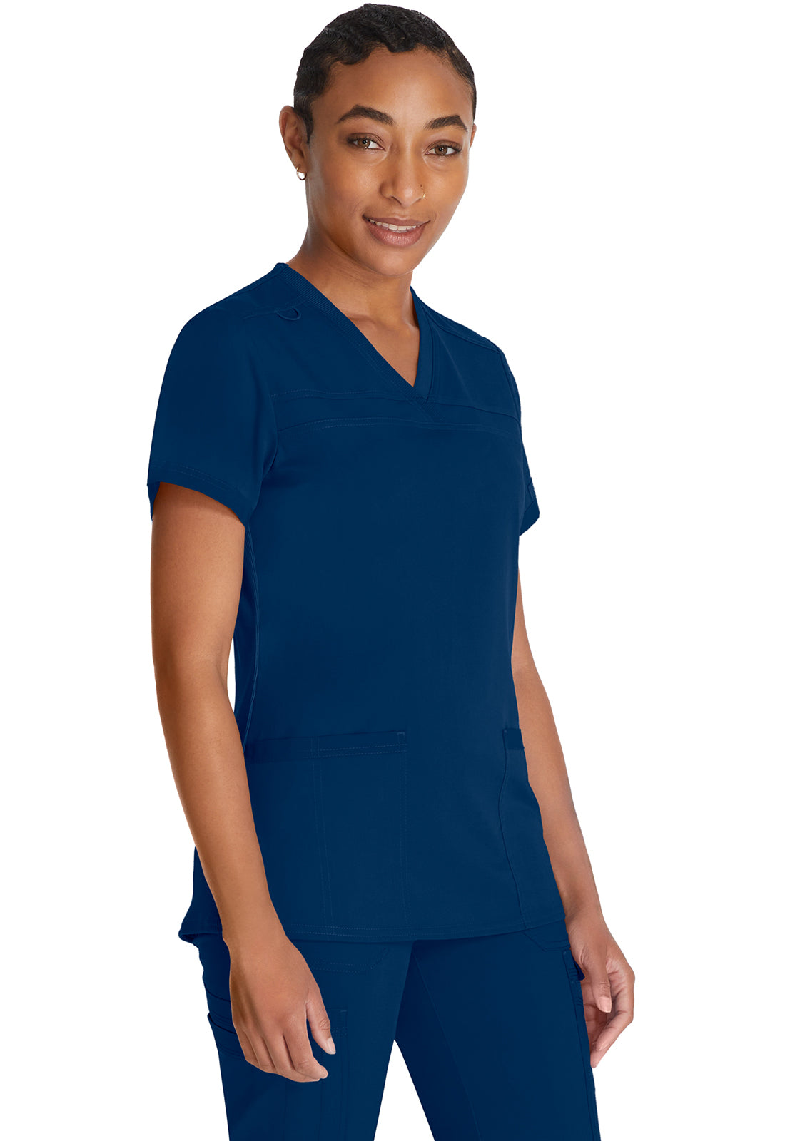 Top met V-hals en ribgebreide panelen dames met contemporary fit en stretchstof