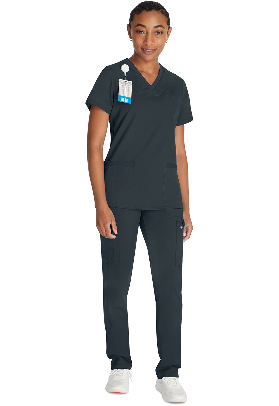 Top met V-hals en ribgebreide panelen dames met contemporary fit en stretchstof