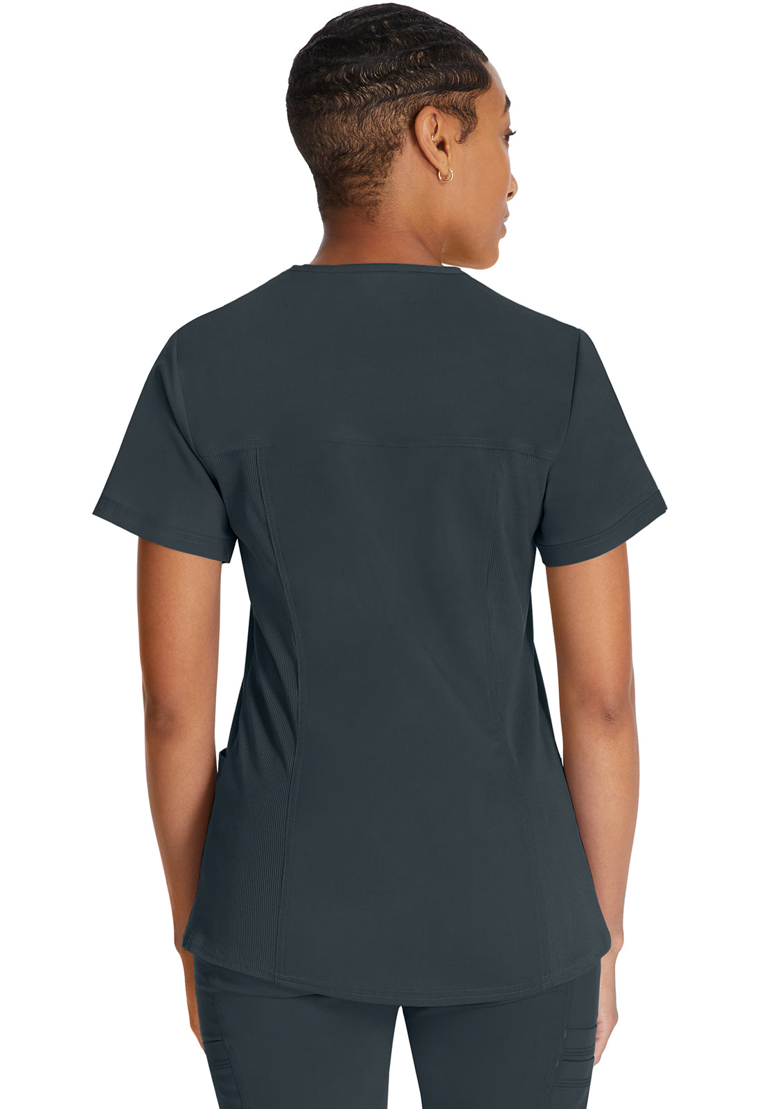 Top met V-hals en ribgebreide panelen dames met contemporary fit en stretchstof