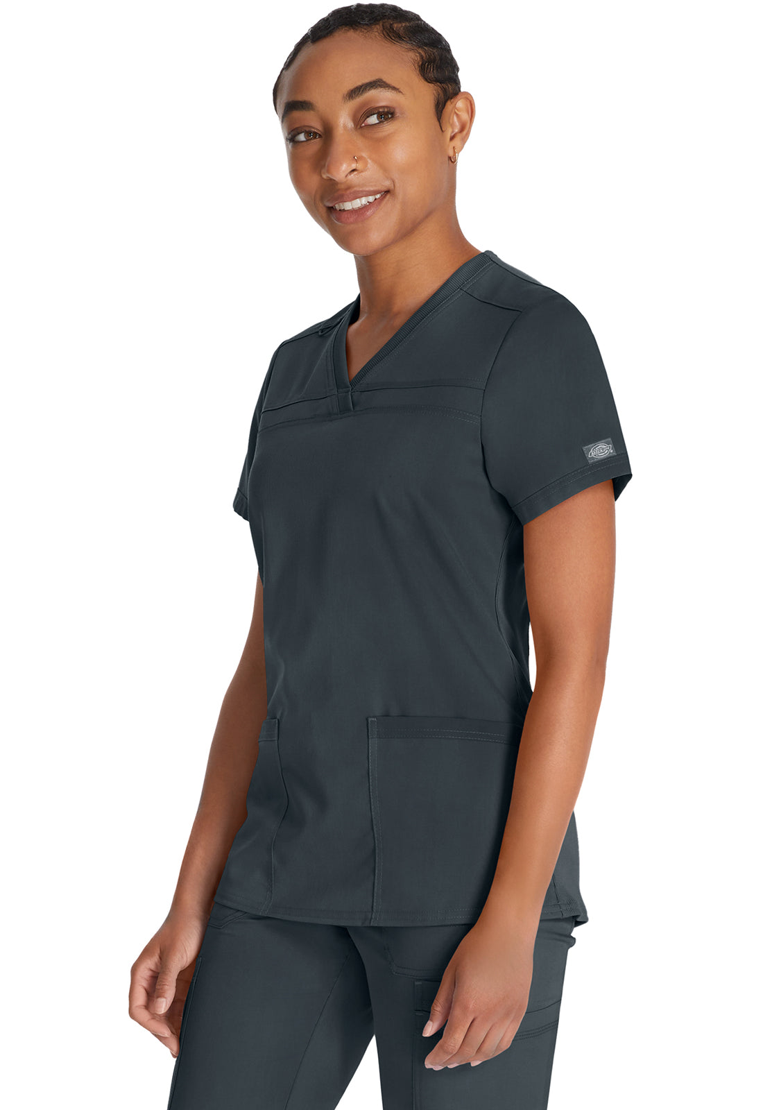 Top met V-hals en ribgebreide panelen dames met contemporary fit en stretchstof