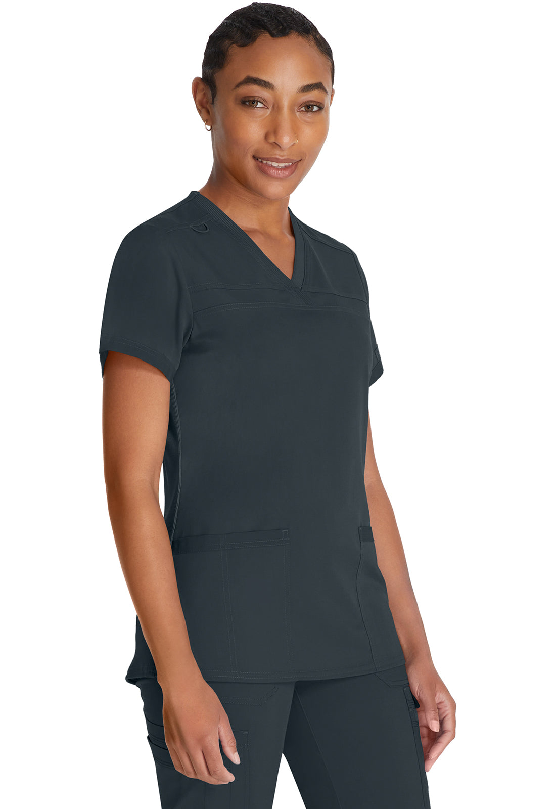 Top met V-hals en ribgebreide panelen dames met contemporary fit en stretchstof