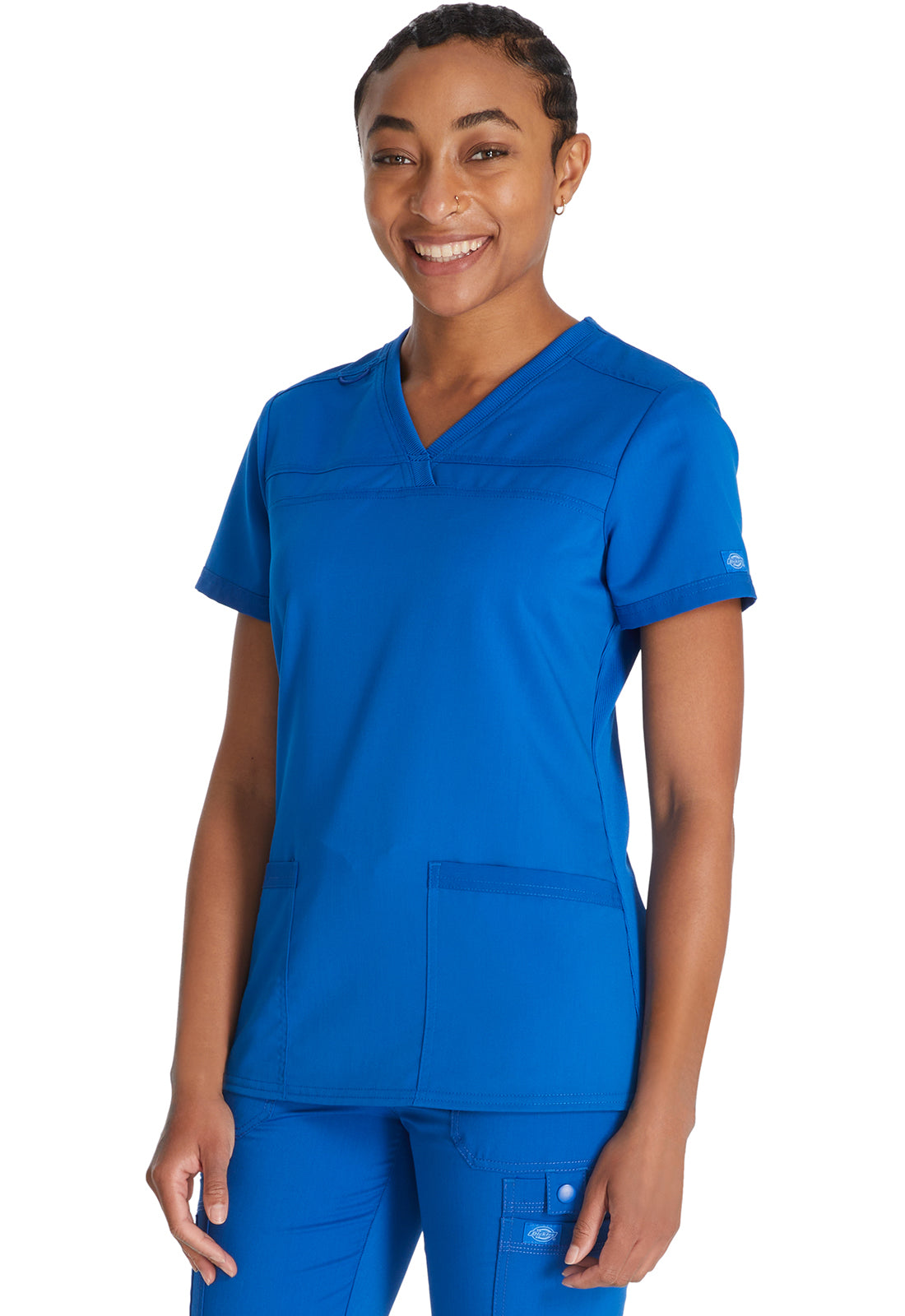 Top met V-hals en ribgebreide panelen dames met contemporary fit en stretchstof