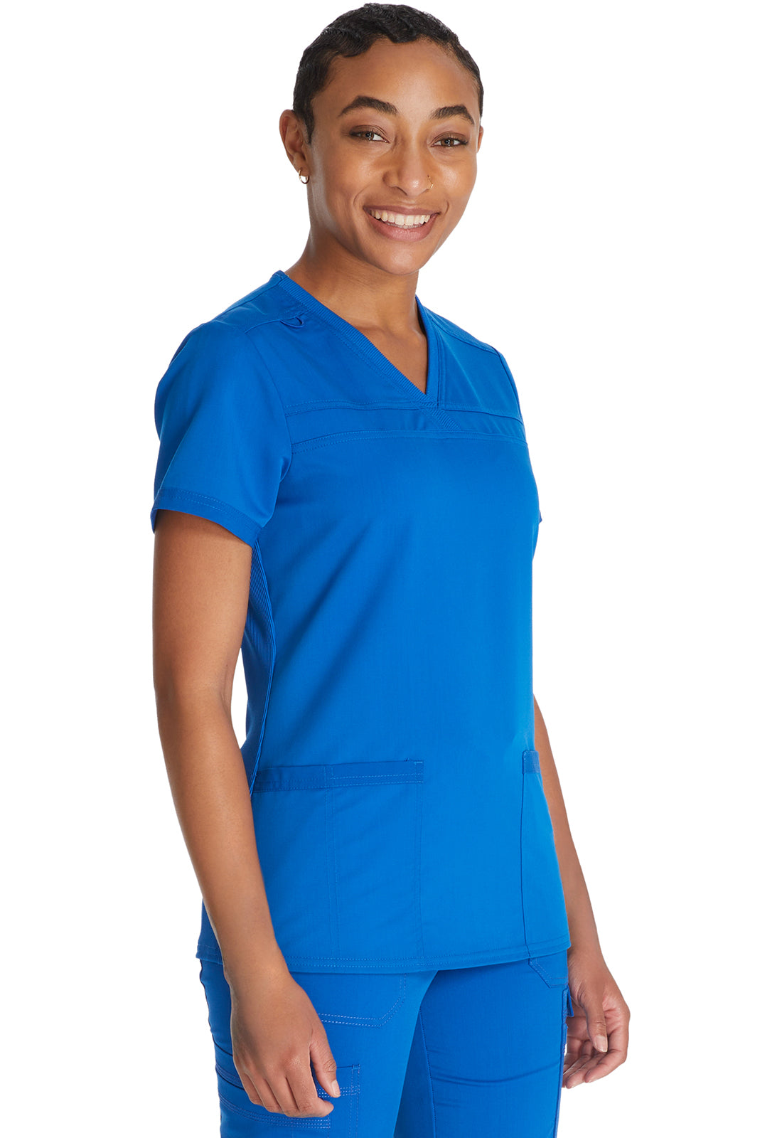 Top met V-hals en ribgebreide panelen dames met contemporary fit en stretchstof