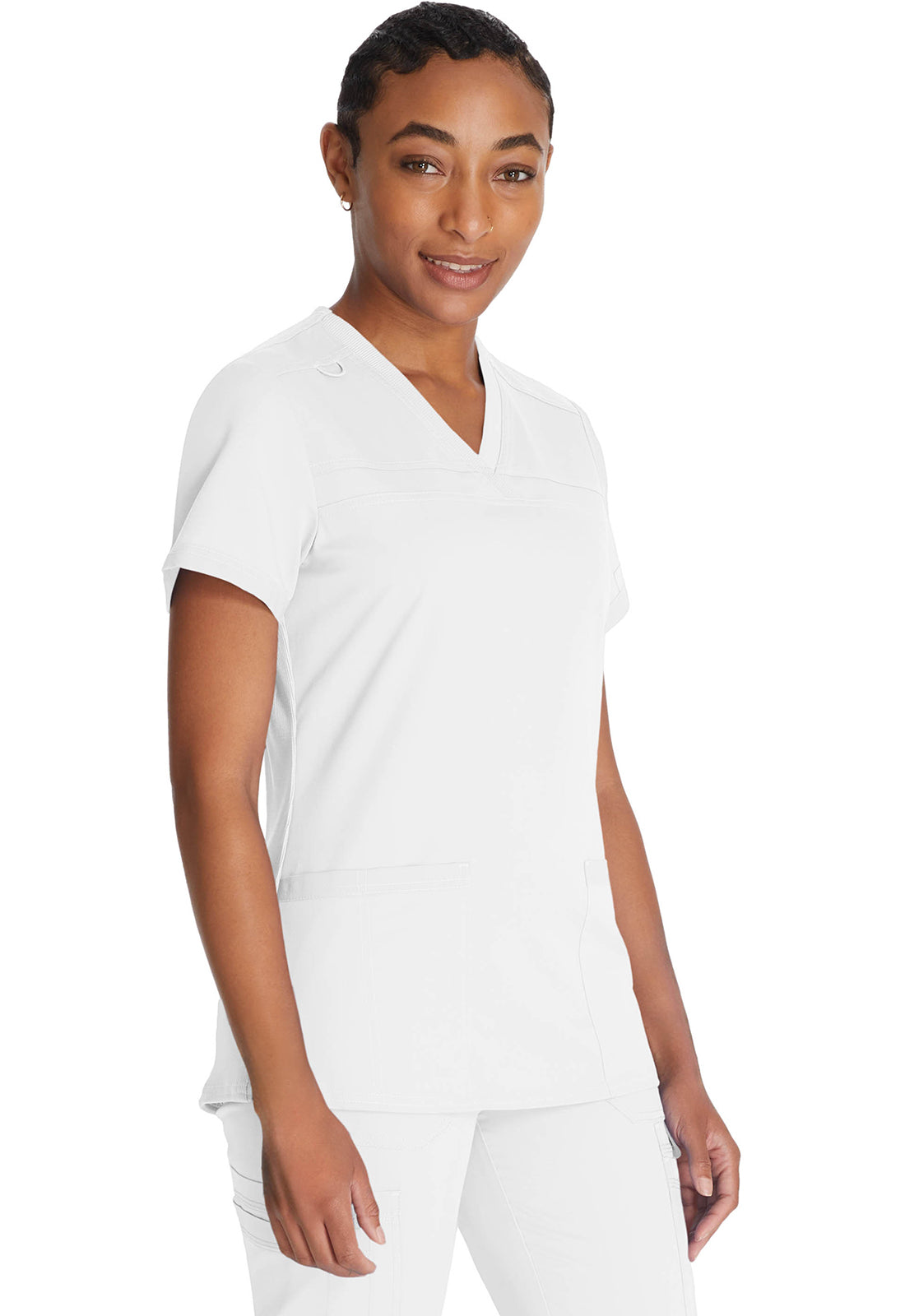 Top met V-hals en ribgebreide panelen dames met contemporary fit en stretchstof