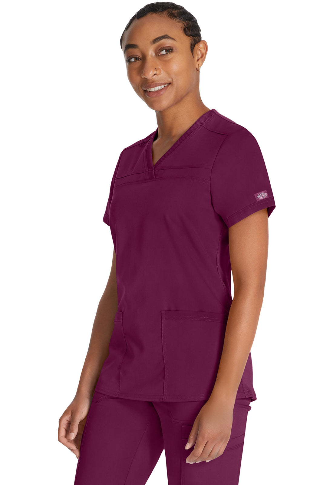 Top met V-hals en ribgebreide panelen dames met contemporary fit en stretchstof
