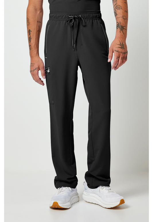 Noah-broek met middelhoge taille en rechte pijpen met stretchmateriaal