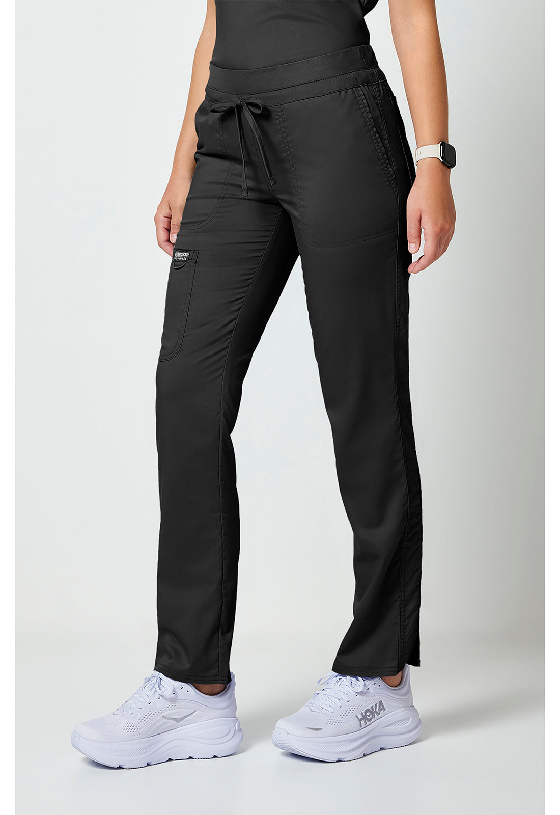 Trekkoordbroek met middelhoge taille en taps toelopende pijpen met elastische tailleband