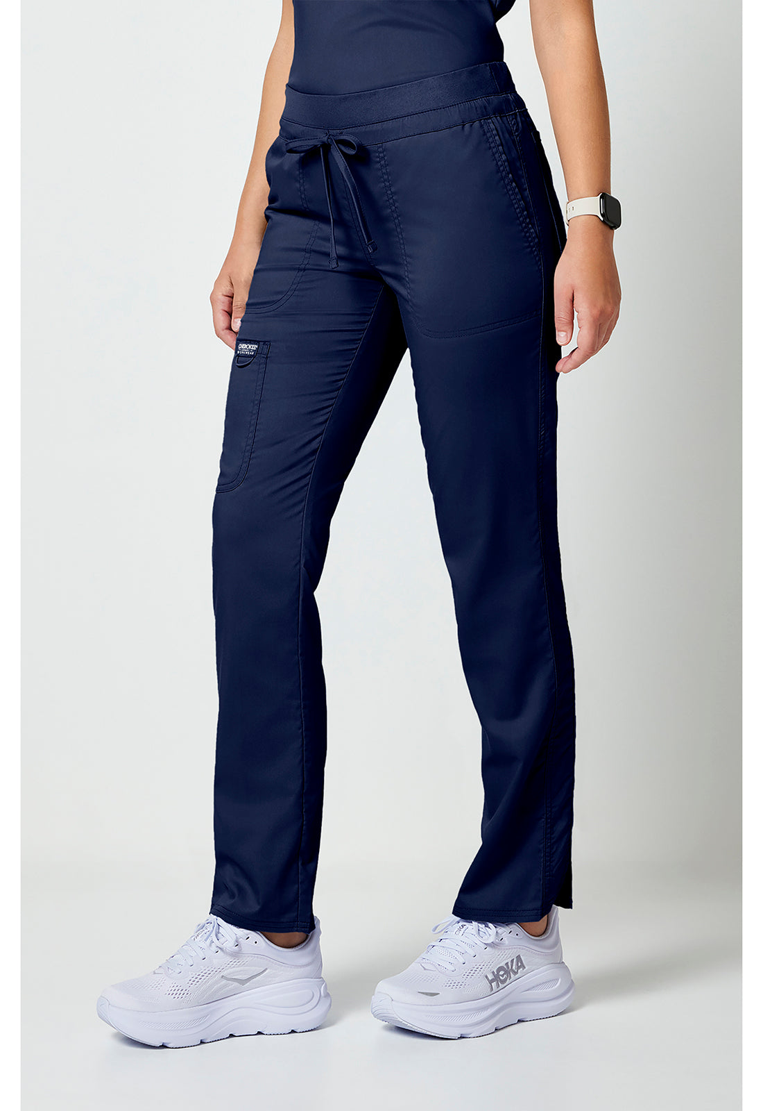 Trekkoordbroek met middelhoge taille en taps toelopende pijpen met elastische tailleband