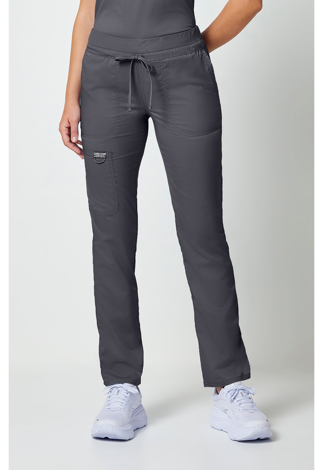 Trekkoordbroek met middelhoge taille en taps toelopende pijpen met elastische tailleband