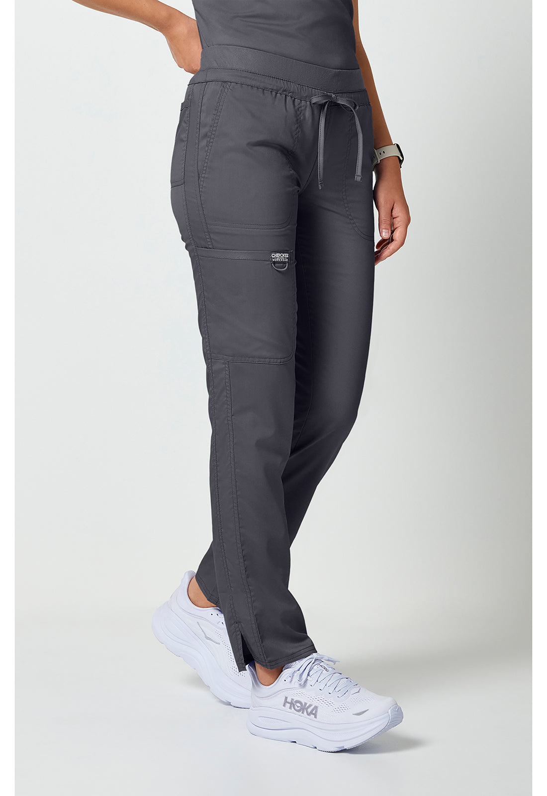 Trekkoordbroek met middelhoge taille en taps toelopende pijpen met elastische tailleband