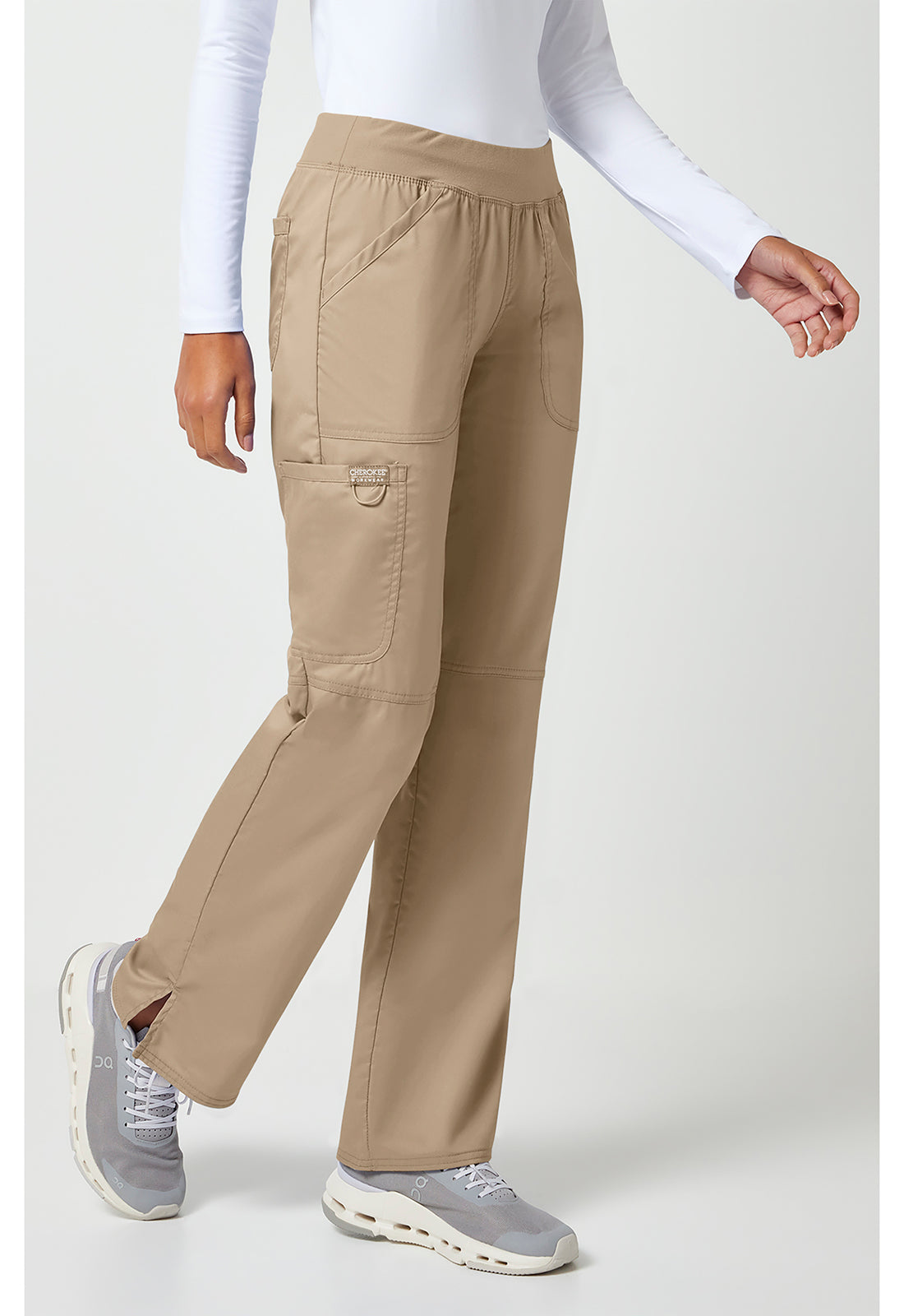 Cherokee Workwear Pull-on broek met middelhoge taille en rechte pijpen met elastische tailleband en cargozak WWE110