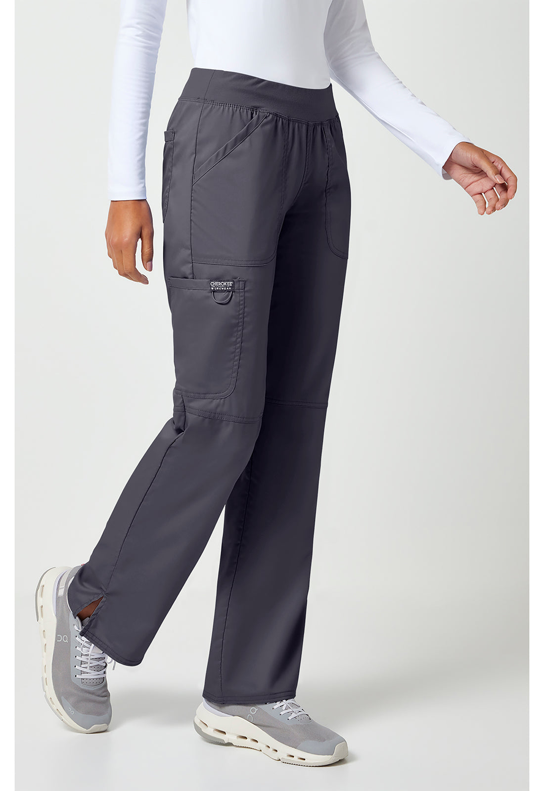Cherokee Workwear Pull-on broek met middelhoge taille en rechte pijpen met elastische tailleband en cargozak WWE110