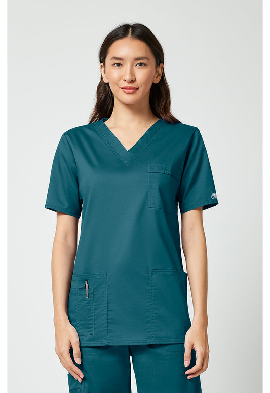 Unisex V-hals top met traditionele pasvorm en 2-way stretch