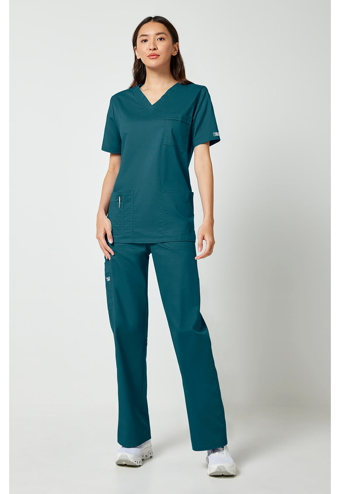 Unisex V-hals top met traditionele pasvorm en 2-way stretch