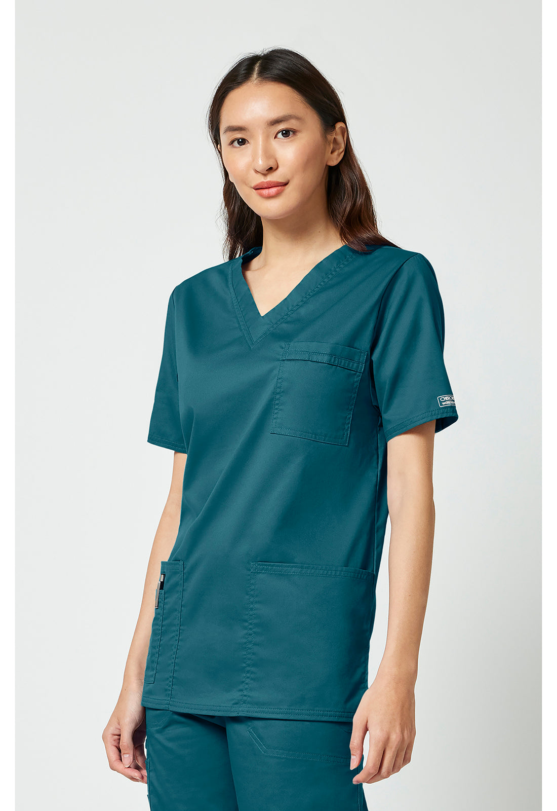Unisex V-hals top met traditionele pasvorm en 2-way stretch