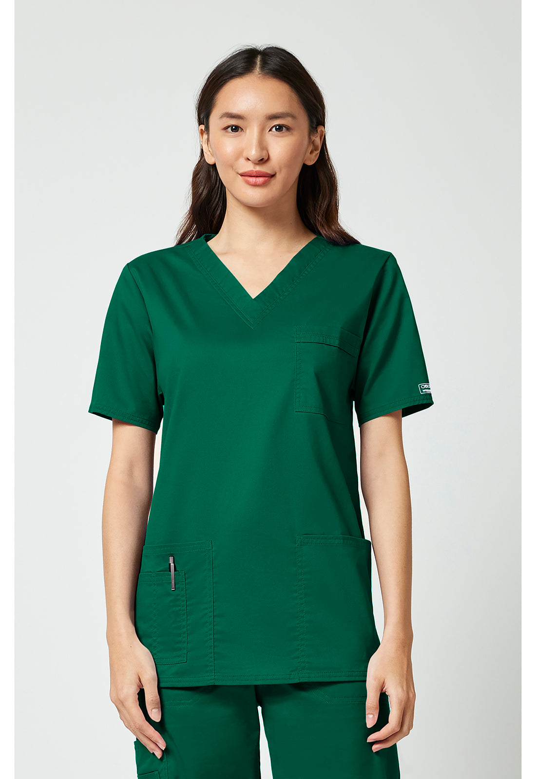 Unisex V-hals top met traditionele pasvorm en 2-way stretch