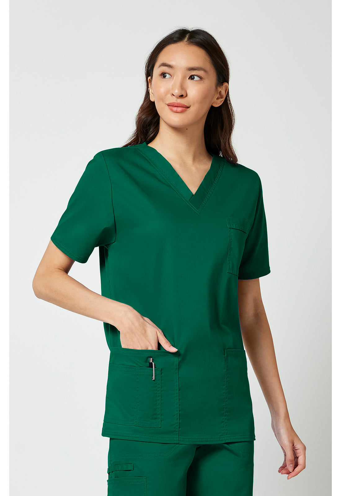 Unisex V-hals top met traditionele pasvorm en 2-way stretch