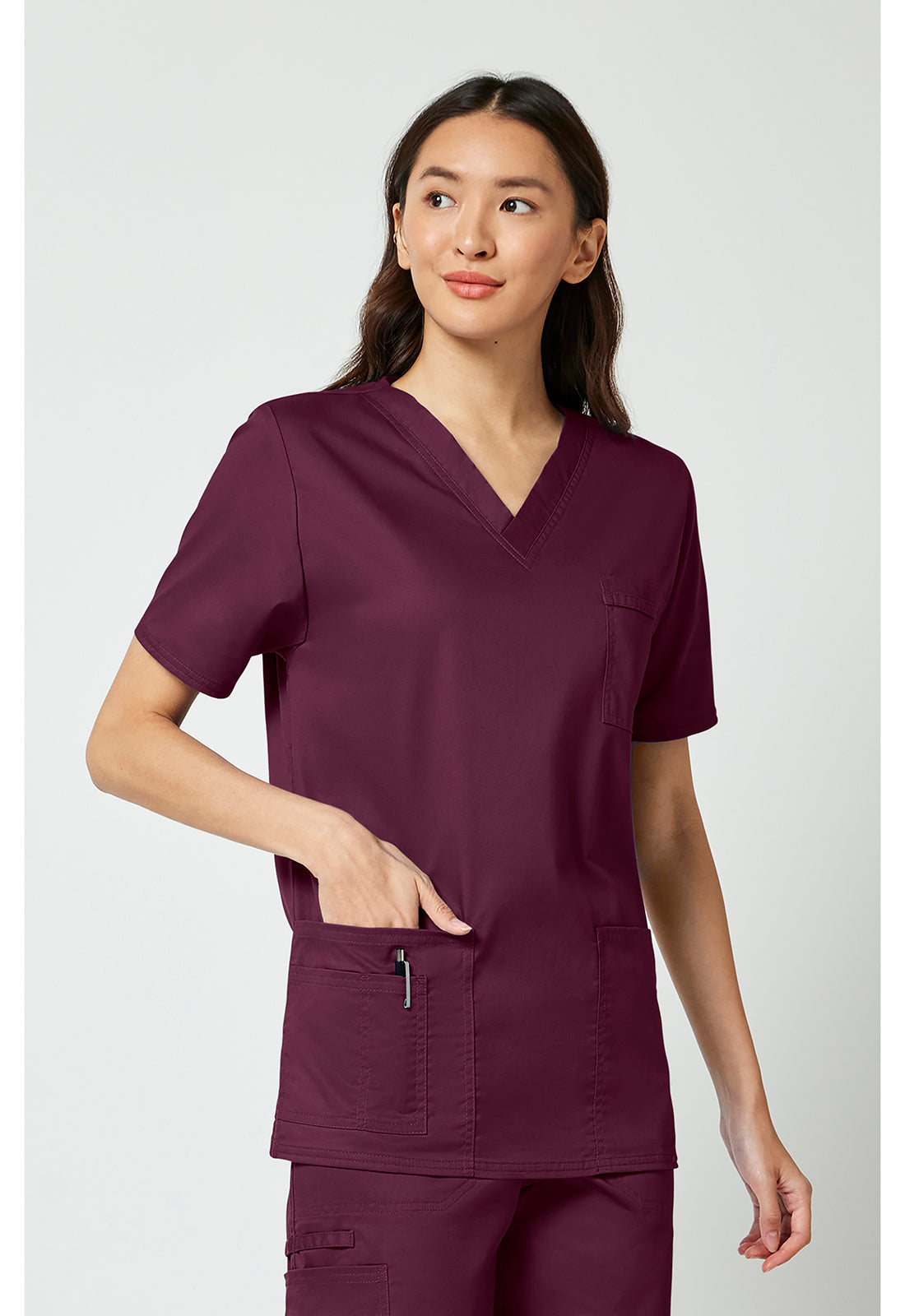 Unisex V-hals top met traditionele pasvorm en 2-way stretch