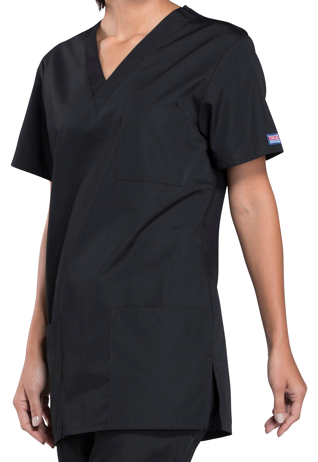 Unisex V-hals top met traditionele pasvorm en borstzak WWE4876