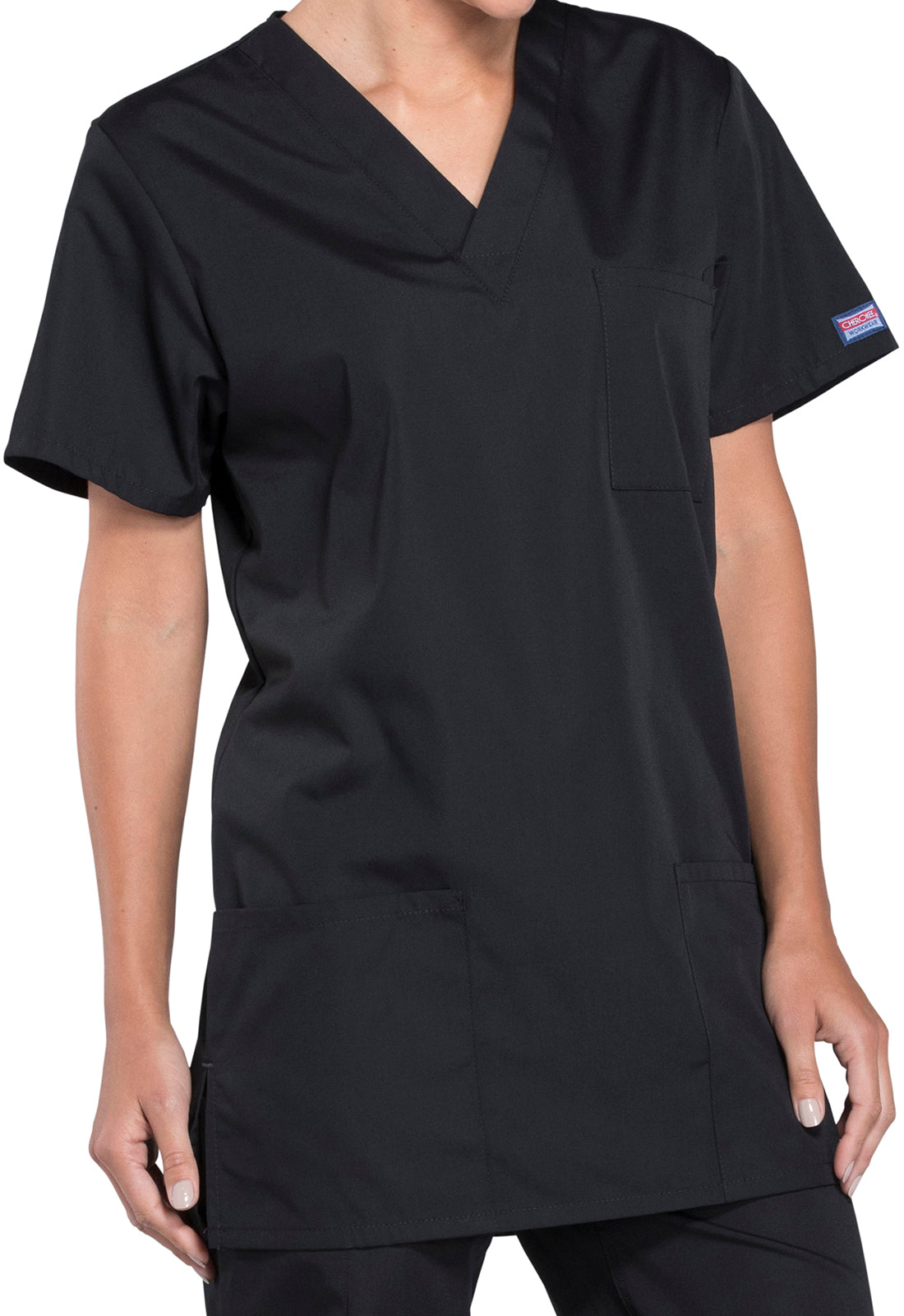 Unisex V-hals top met traditionele pasvorm en borstzak WWE4876