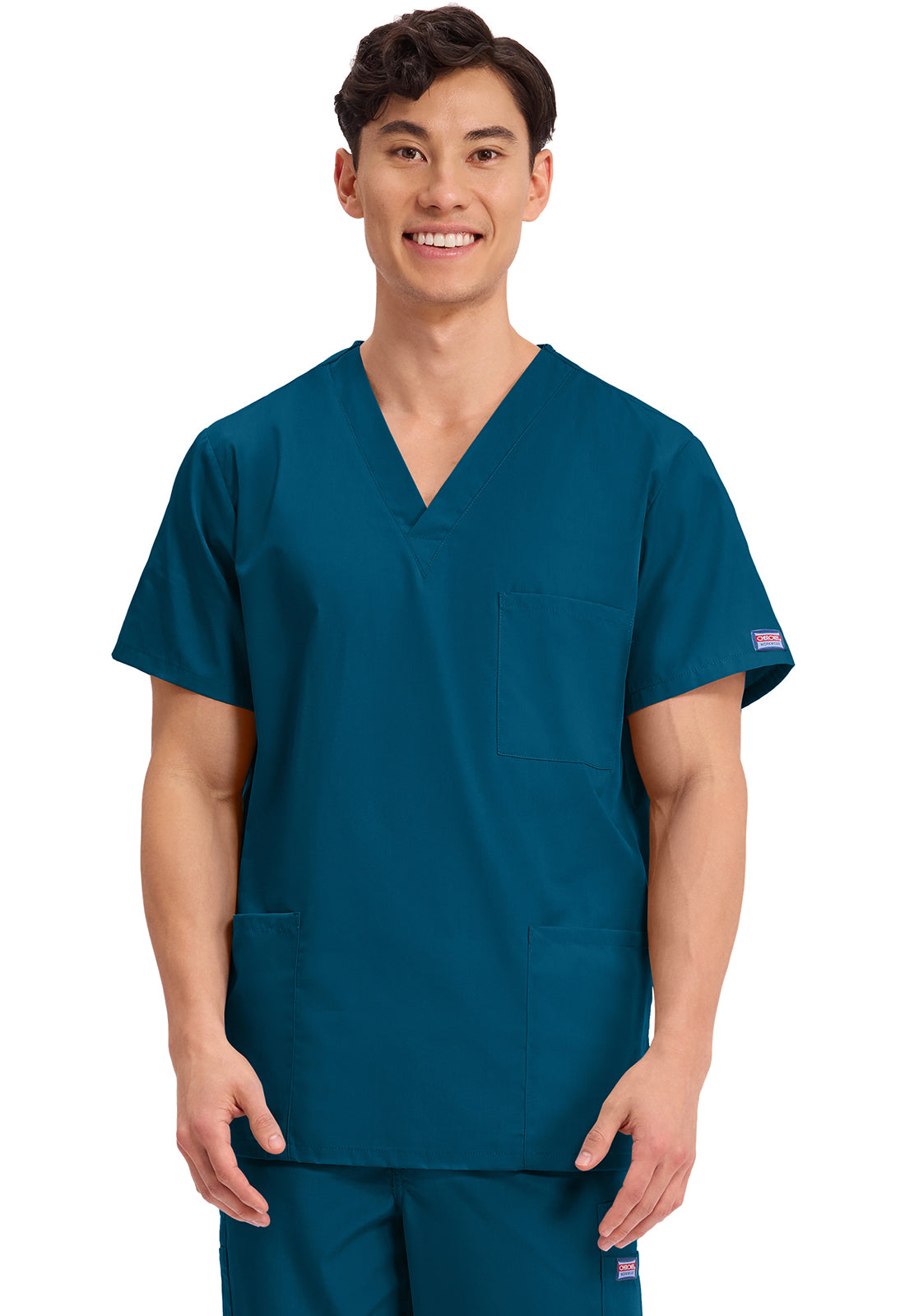 Unisex V-hals top met traditionele pasvorm en borstzak WWE4876