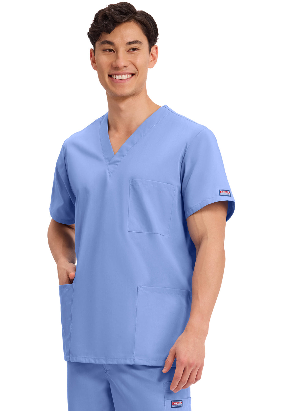 Unisex V-hals top met traditionele pasvorm en borstzak WWE4876