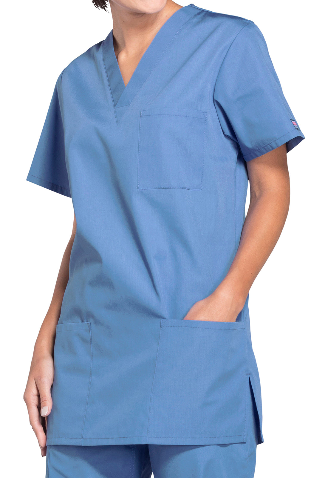 Unisex V-hals top met traditionele pasvorm en borstzak WWE4876