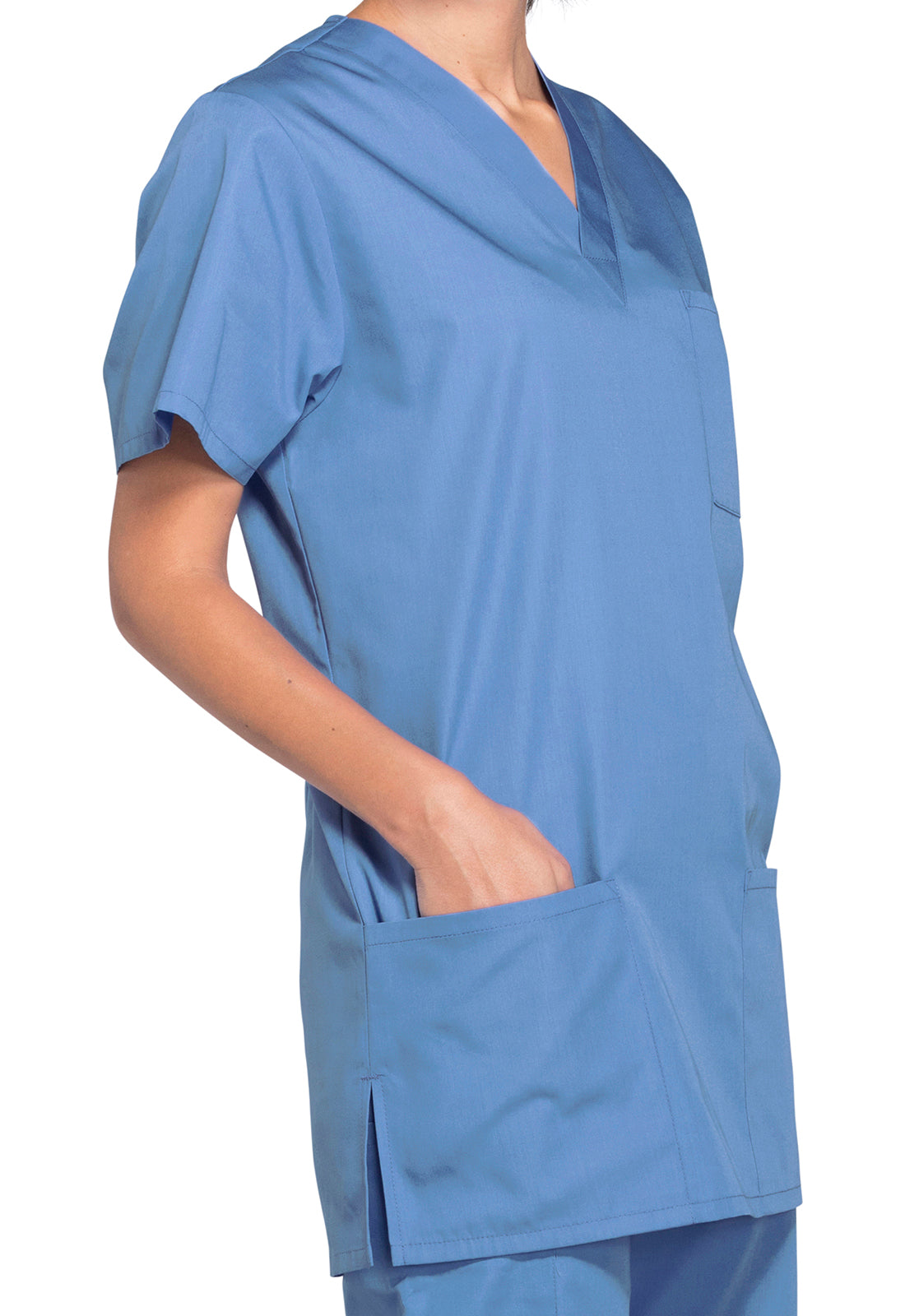 Unisex V-hals top met traditionele pasvorm en borstzak WWE4876