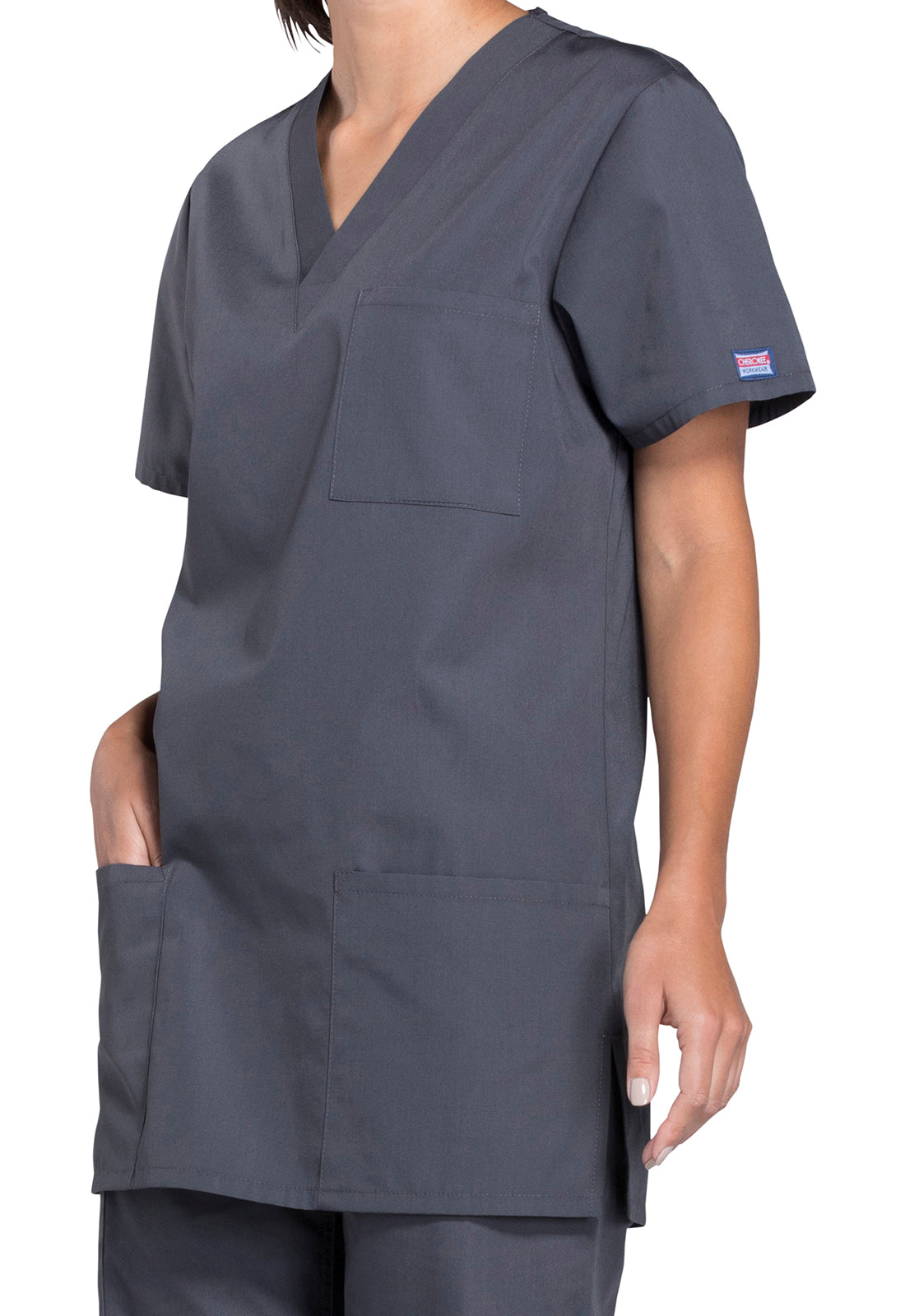 Unisex V-hals top met traditionele pasvorm en borstzak WWE4876