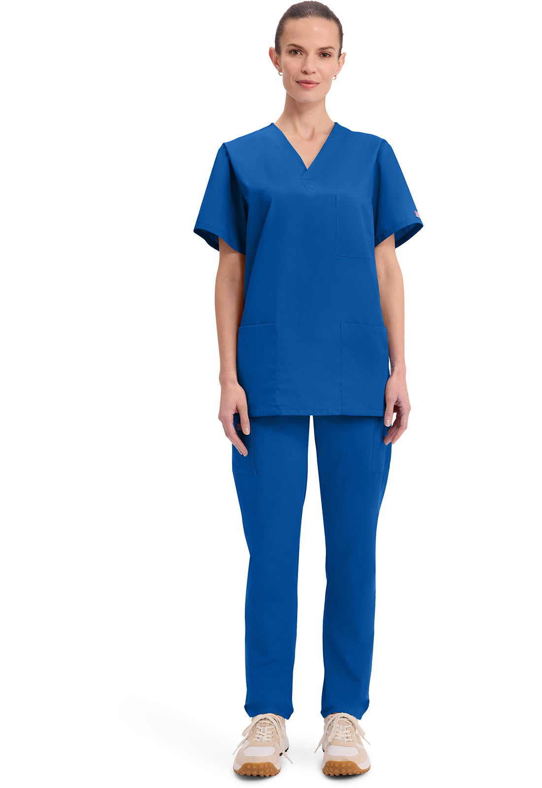 Unisex V-hals top met traditionele pasvorm en borstzak WWE4876