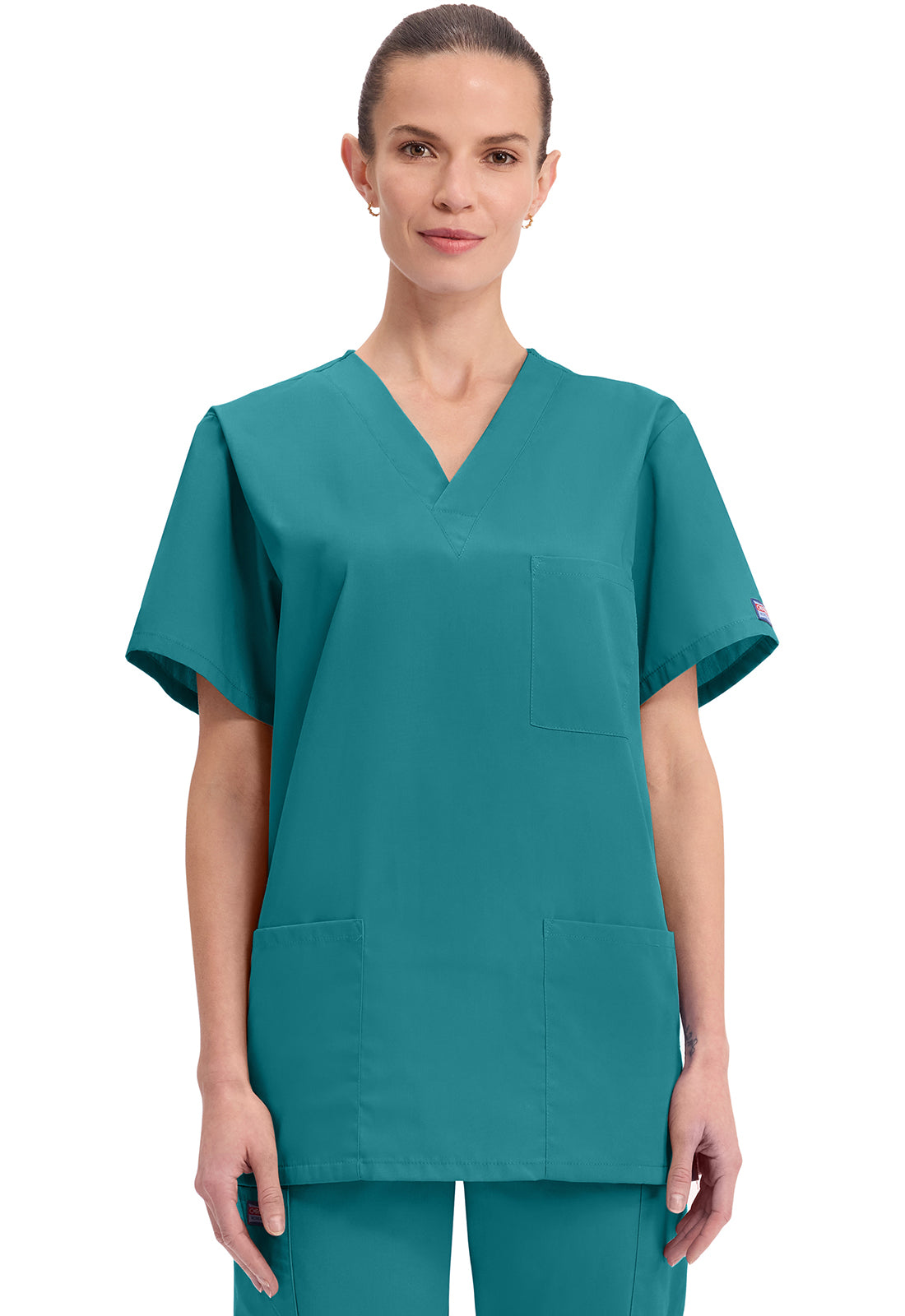 Unisex V-hals top met traditionele pasvorm en borstzak WWE4876