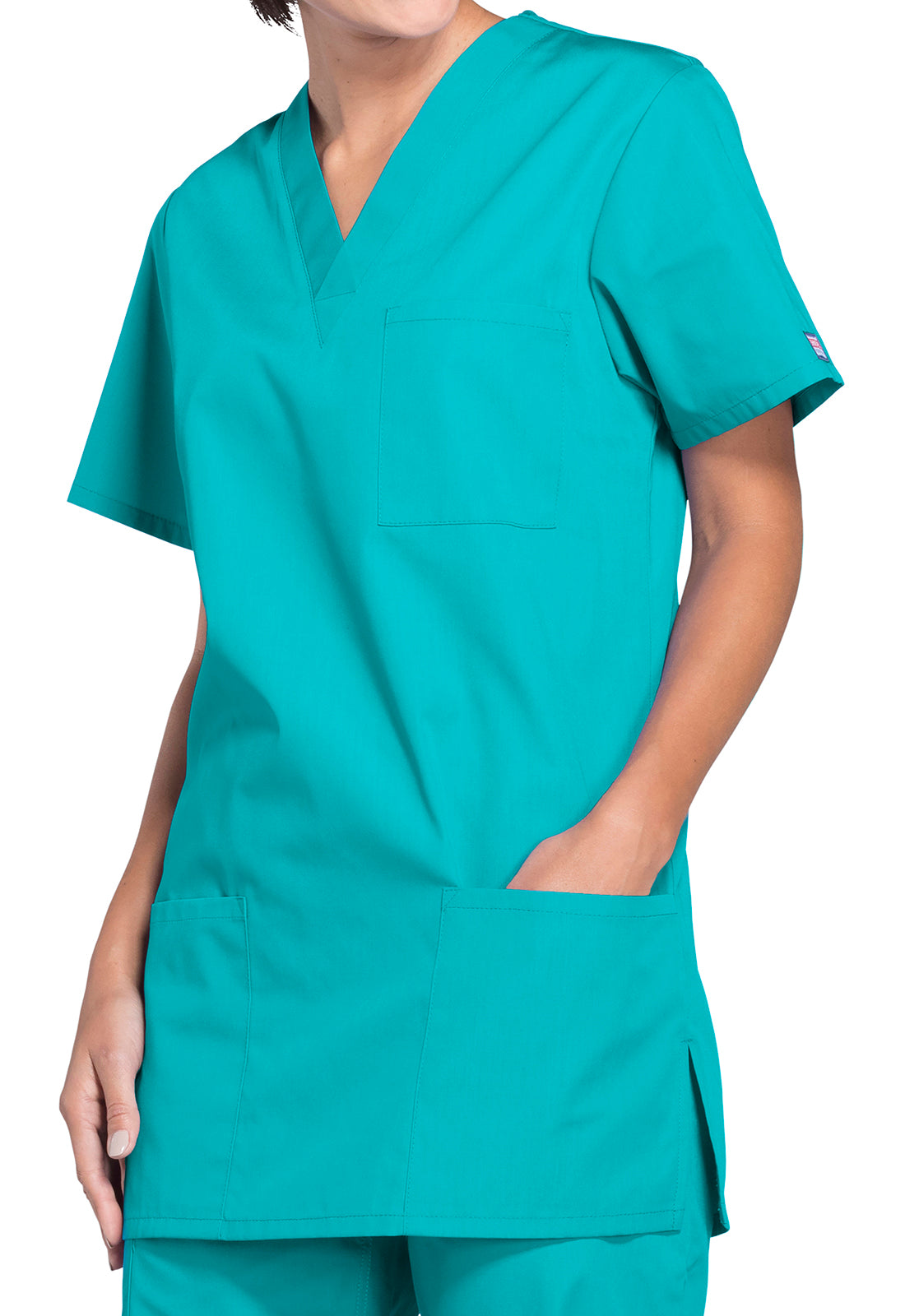 Unisex V-hals top met traditionele pasvorm en borstzak WWE4876