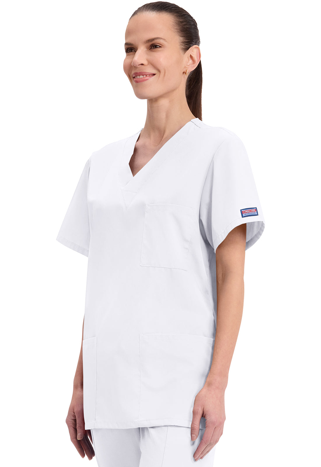 Unisex V-hals top met traditionele pasvorm en borstzak WWE4876