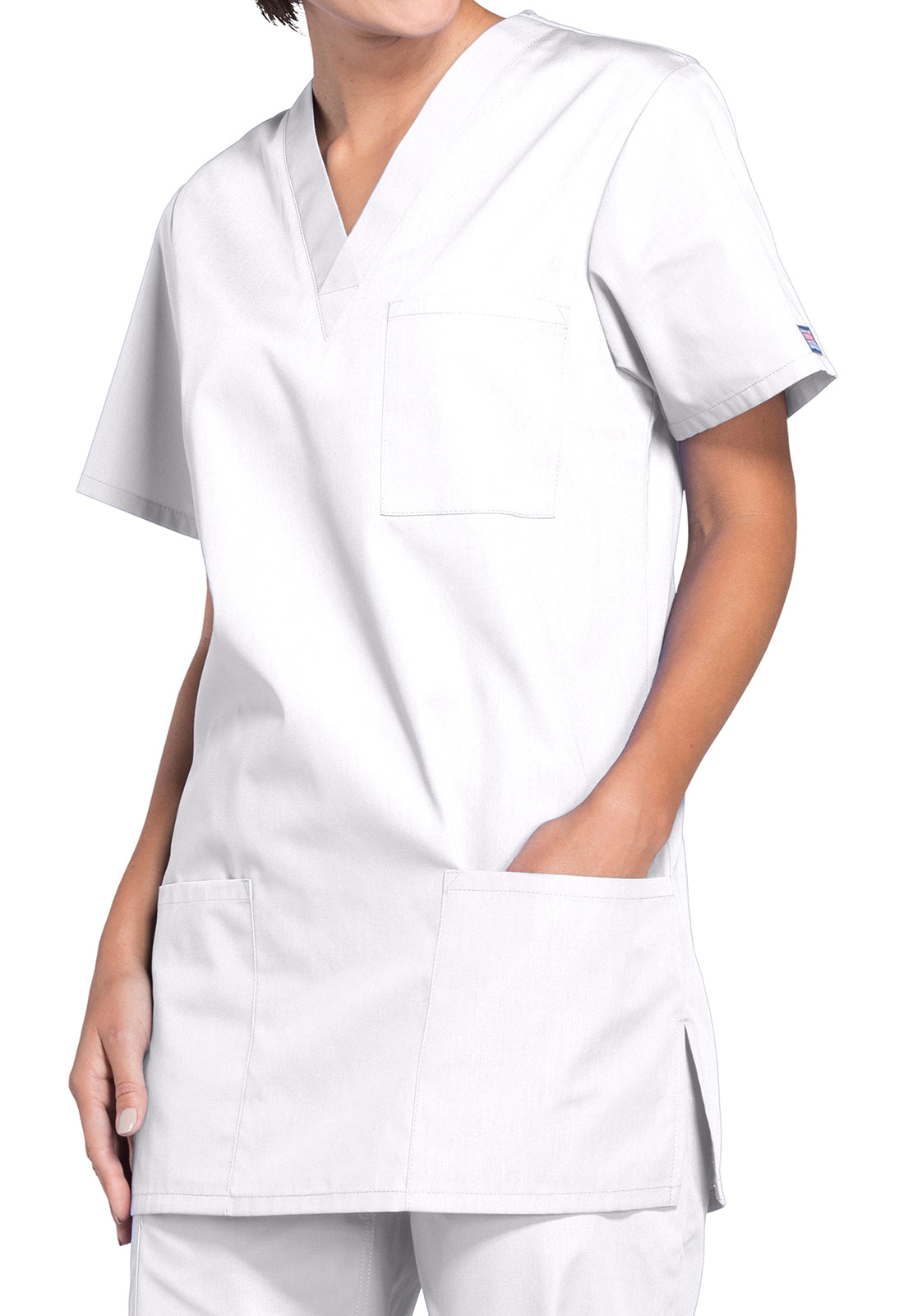 Unisex V-hals top met traditionele pasvorm en borstzak WWE4876