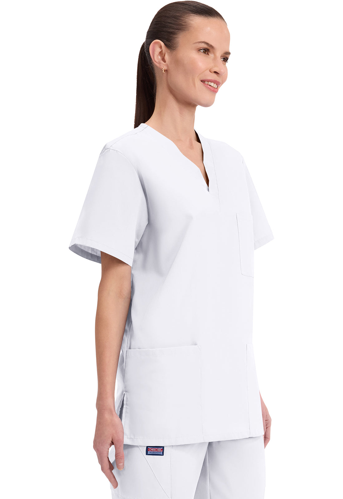 Unisex V-hals top met traditionele pasvorm en borstzak WWE4876